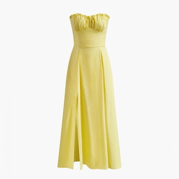 Commense Midi Bustier Strapless Yellow Dress with Front Slit, Size XS - Picture 2 of 16